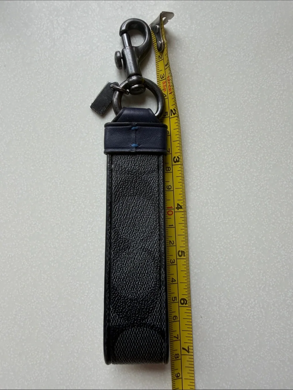Coach New York Black Navy Signature Canvas & Leather Wristlet Strap Key Fob
